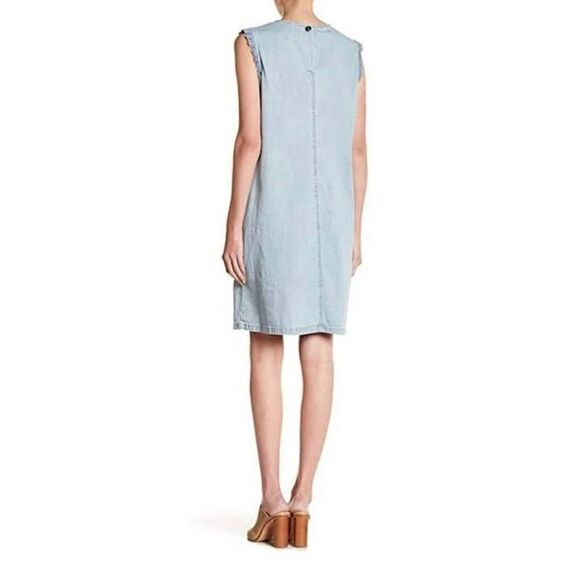 Hope&Harlow NWT Chambray Denim Dress Fringe Coastal Cowgirl Phoebe Buffay Sz 4 - Picture 2 of 11